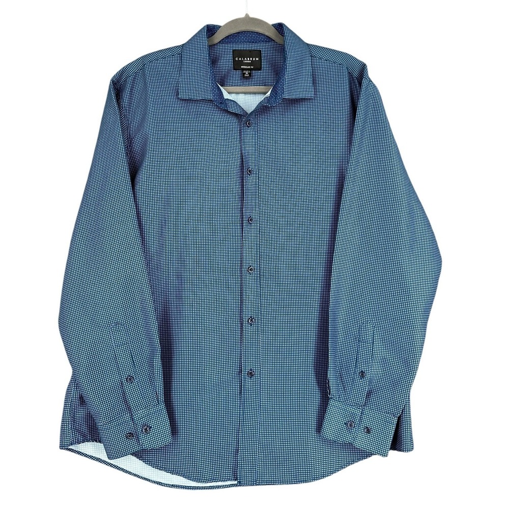 Calabrum London Button Down Shirt Mens XL 100% Polyester Blue Geometric Regular